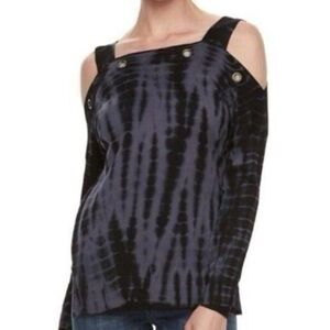 Rock & Republic Cold Shoulder Tie Dye Knit Pullover Long Sleeve Sweater Medium